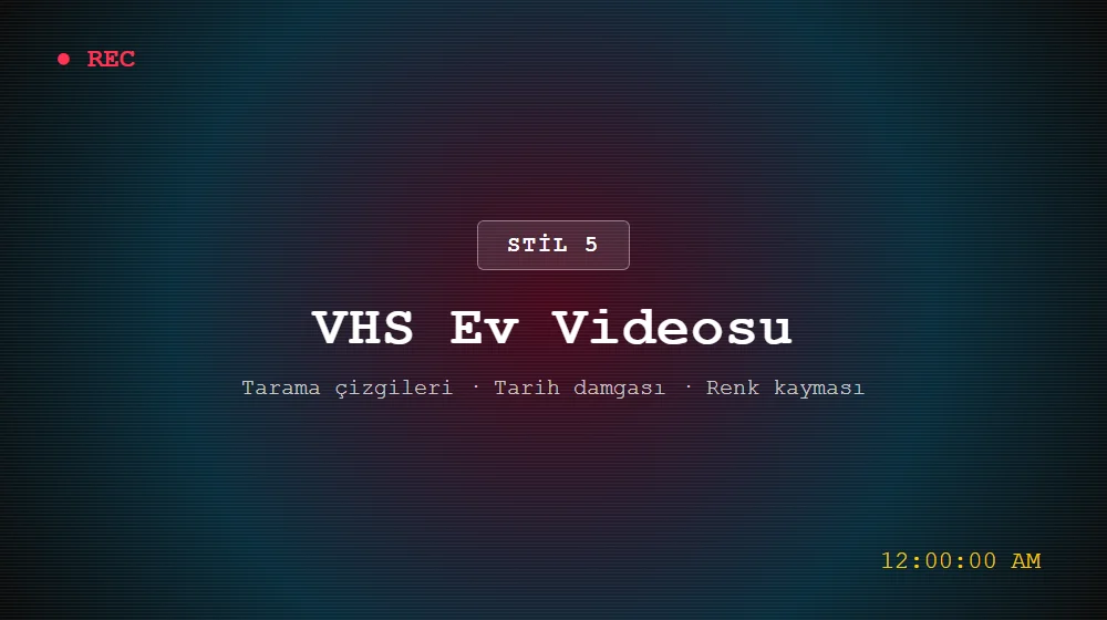 VHS ev videosu 80ler stili yapay zeka prompt örneği